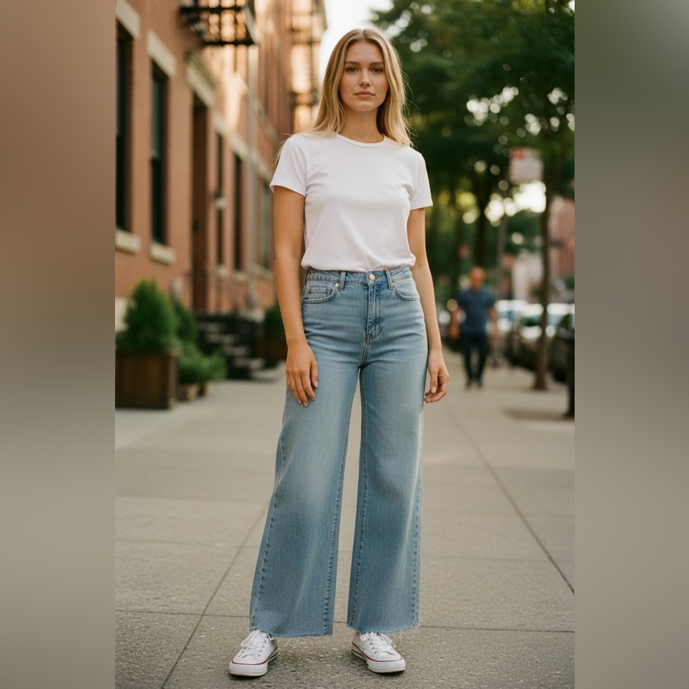 Oat New York Women’s Size 6/26 high waist wide leg light color Jean